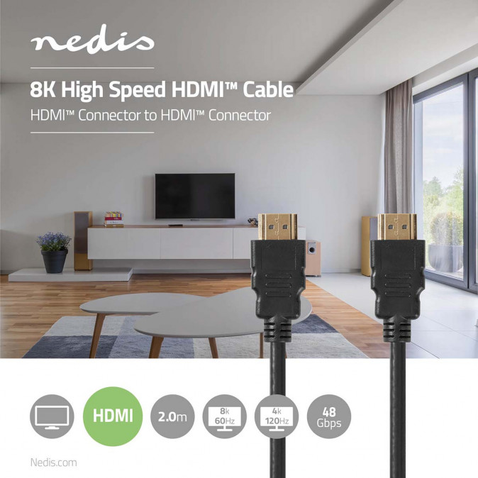 Nedis CVGL35000BK20 ultra HDMI 2.1 kábel, 8K@60Hz | 48 Gbps | 2 m PC