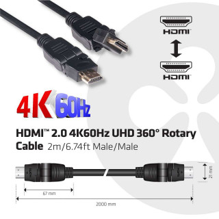 CLUB3D HDMI 2.0 - HDMI 2.0 UHD 2m 360° forgó kábel PC