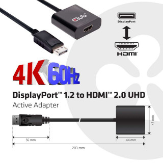 CLUB3D Displayport 1.2 - HDMI 2.0 UHD active adapter PC