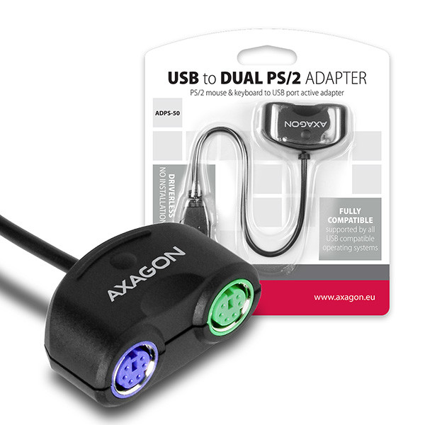 Axagon ADPS-50 USB 2.0 - 2 db PS2 aktív adapter PC
