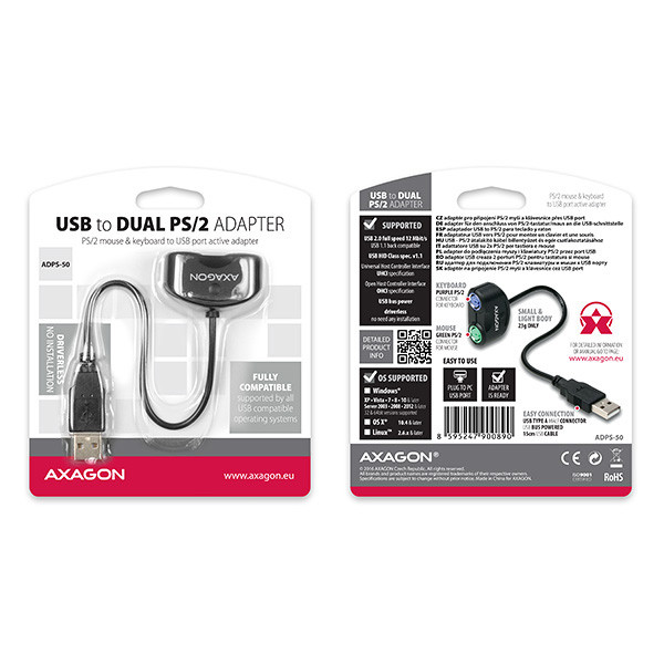 Axagon ADPS-50 USB 2.0 - 2 db PS2 aktív adapter PC