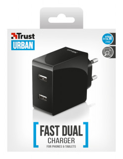 Trust 2x12W Dual USB Gyors fali töltő telefonokhoz és tabletekhez Mobil