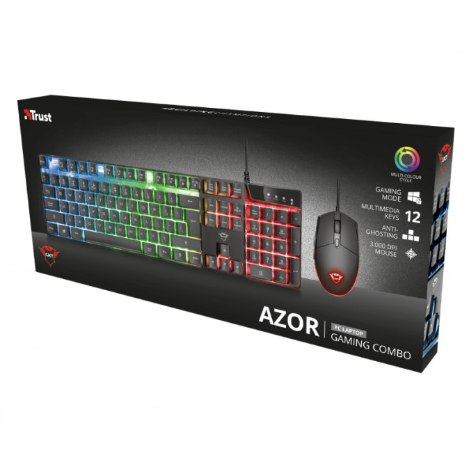 Trust GXT 838 Azor fekete HUN egér+billentyűzet PC