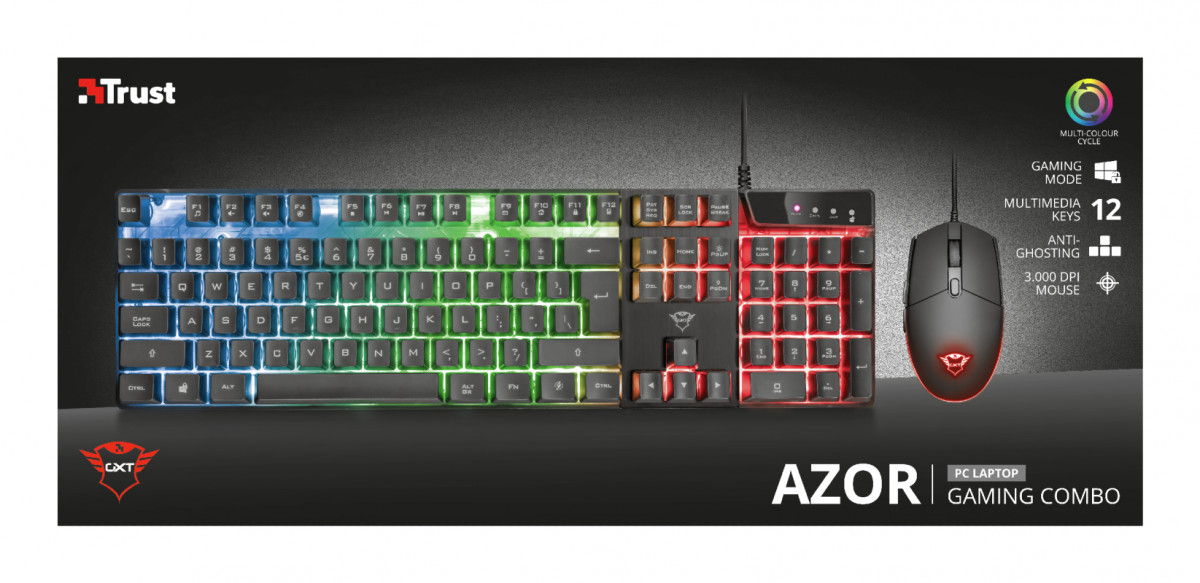 Trust GXT 838 Azor fekete HUN egér+billentyűzet PC