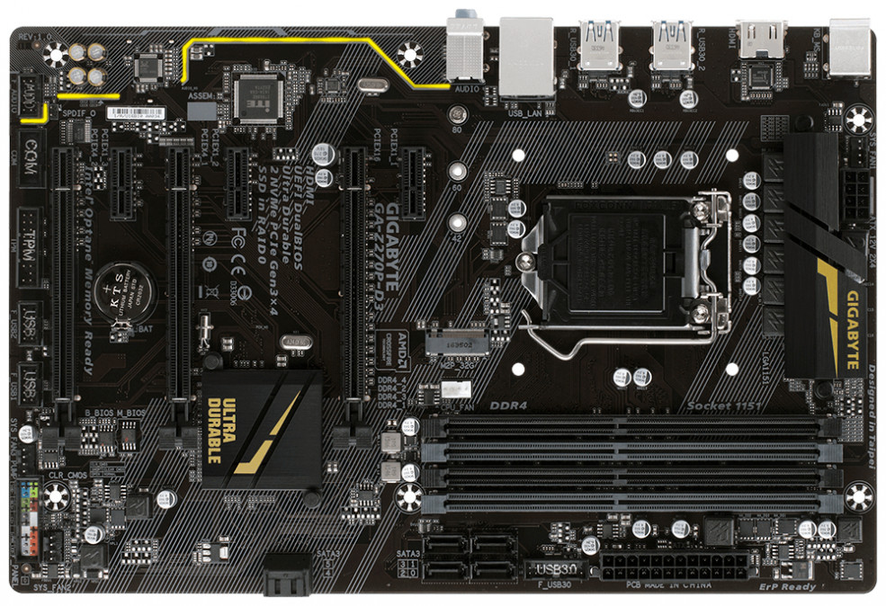 Gigabyte Alaplap - Intel Z270P D3 S1151 (Z270, 4xDDR4 3866MHz, 3xPCI-E, 1xGBE LAN, 6xSATA3, RAID, 6xUSB2.0, 6xUSB3.1) PC