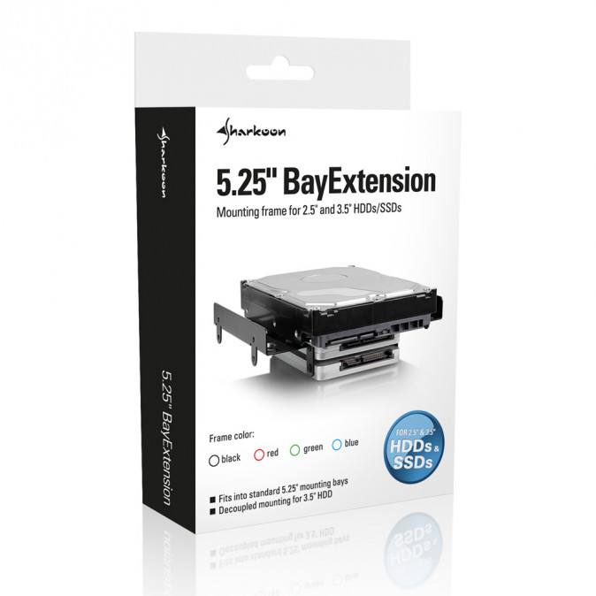 Sharkoon Beépíto Keret - 5.25" BayExtension Black (4x 2.5", vagy  1x 3.5" és 2x 2.5" HDD/SSD számára; 5,25" helyre) TV