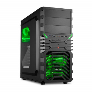 Sharkoon Számítógépház - VG4-W Green (fekete; zöld belso; ablakos; alsó táp; ATX,mATX; mITX; 2x120mm LED; 2xUSB3.0; I/O) PC