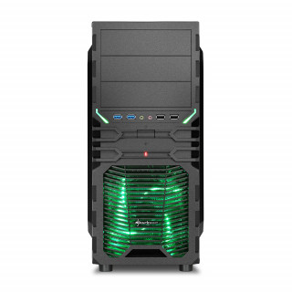 Sharkoon Számítógépház - VG4-W Green (fekete; zöld belso; ablakos; alsó táp; ATX,mATX; mITX; 2x120mm LED; 2xUSB3.0; I/O) PC