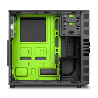 Sharkoon Számítógépház - VG4-W Green (fekete; zöld belso; ablakos; alsó táp; ATX,mATX; mITX; 2x120mm LED; 2xUSB3.0; I/O) PC