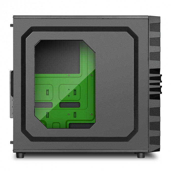 Sharkoon Számítógépház - VG4-W Green (fekete; zöld belso; ablakos; alsó táp; ATX,mATX; mITX; 2x120mm LED; 2xUSB3.0; I/O) PC