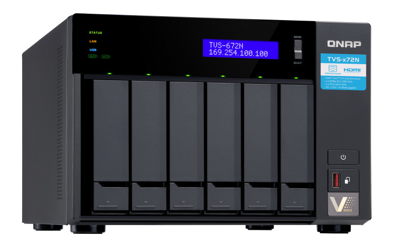6-Bay NAS, Intel® Core™ i3-8100T 4-core 3.1 GHz Processor, 4GB DDR4 RAM (max 32G PC