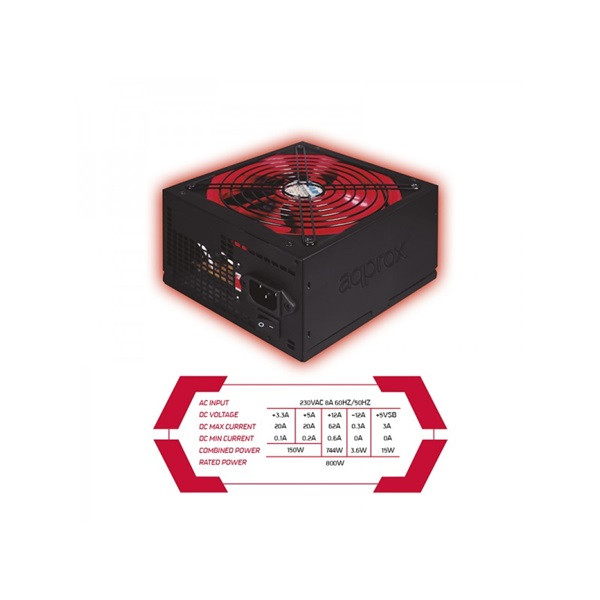 Approx FUENTE ALIM. GAMING ATX 800W tápegység 20+4 pin ATX Fekete, Vörös PC