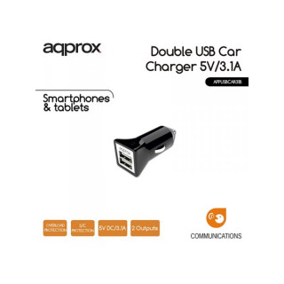 APPROX Telefon töltő autós - 2db USB2.0, 5V/3.1A, Fekete Otthon