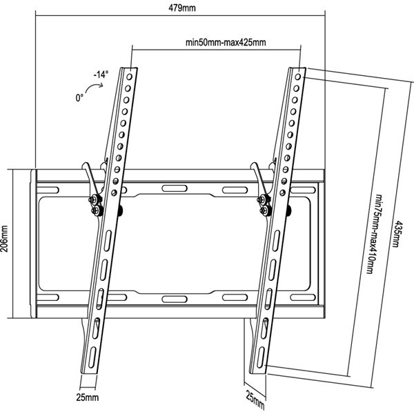 MOUNT-WALL Equip TV Fali konzol - 650311 (32"-55", dönthető, faltávolság: 25mm, Max.: 35kg, fekete) TV