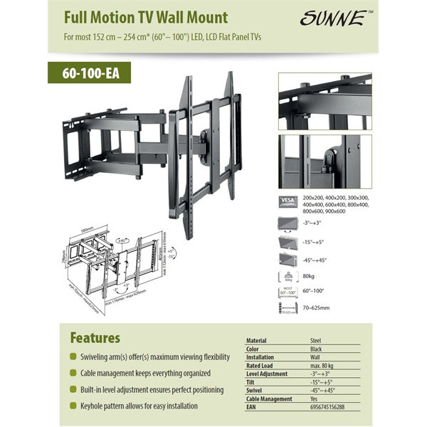 MOUNT-WALL SUNNE 60-100-EA TV fali konzol (60"-100") TV