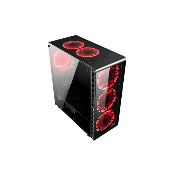 NJOY Számítógépház -  Vanguard (fekete, fekete belső, alsó táp, ablakos, 6x12cm, ATX, mATX, 2x USB3.0, 1x USB2.0) PC
