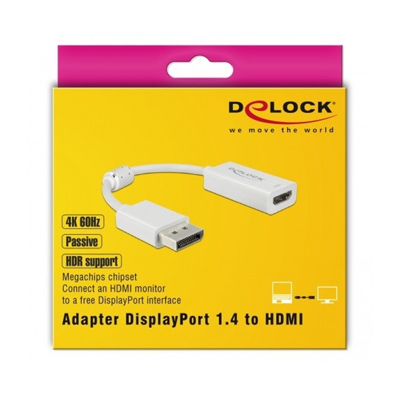 DeLock DisplayPort 1.4 Adapter to HDMI 4K 60 Hz with HDR function Passive White Mobil