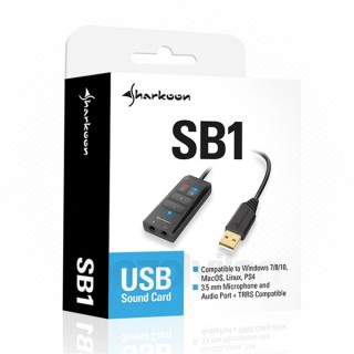 Sharkoon külső hangkártya - SB1 (TRRS -> USB, PC/PS4, Hardveres Equalizer, 15 cm, fekete) PC