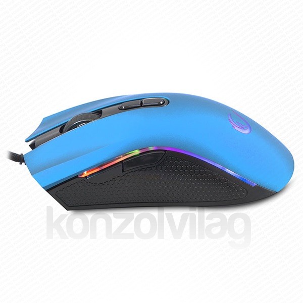 Rampage Egér Gamer - SMX-R44 Macro (6400DPI, 6 gomb, makro, RGB LED, 1,8m harisnyázott kábel, kék-fekete) PC