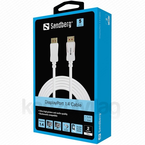 Sandberg Kábel - DisplayPort (2m; DP 1.4; 8K/60Hz; fehér) PC