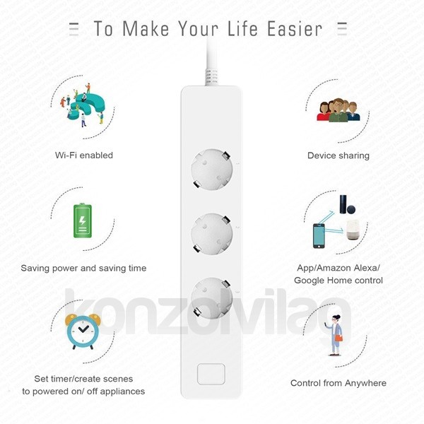Woox Smart Home Okos Elosztó - R4056 (3*110-240V AC, 2x USB, túláram-érzékelő, túlfeszültség-védelem) Otthon