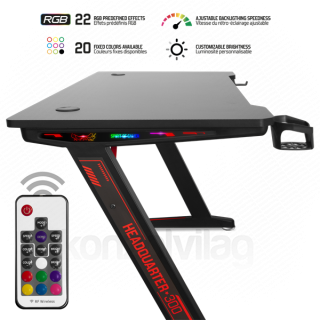 Spirit of Gamer Gamer Asztal - Headquarter 300 (MDF lap, fém lábak, fekete, RGB LED háttérvilágítás, 120 x 66 x 71.5 cm) PC