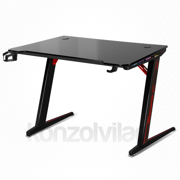 Spirit of Gamer Gamer Asztal - Headquarter 300 (MDF lap, fém lábak, fekete, RGB LED háttérvilágítás, 120 x 66 x 71.5 cm) PC