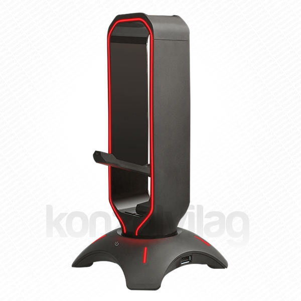 Rampage Fejhallgató állvány - RM-H66 GUARD (fekete, műanyag, USB HUB, Egérkábel tartó) PC