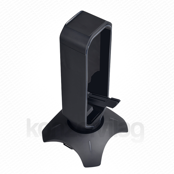 Rampage Fejhallgató állvány - RM-H66 GUARD (fekete, műanyag, USB HUB, Egérkábel tartó) PC