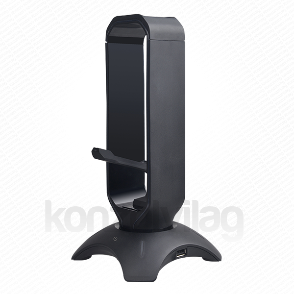 Rampage Fejhallgató állvány - RM-H66 GUARD (fekete, műanyag, USB HUB, Egérkábel tartó) PC