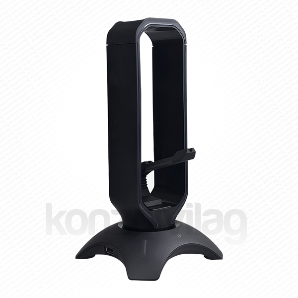 Rampage Fejhallgató állvány - RM-H66 GUARD (fekete, műanyag, USB HUB, Egérkábel tartó) PC