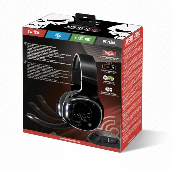 Spirit of Gamer Wireless Fejhallgató - MIC-XH1100 (MultiPlatform,7.1,mikrofon, hangerőszabályzó, nagy-párnás, fekete) PC