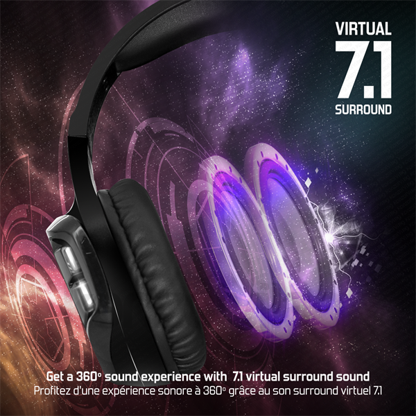 Spirit of Gamer Wireless Fejhallgató - MIC-XH1100 (MultiPlatform,7.1,mikrofon, hangerőszabályzó, nagy-párnás, fekete) PC