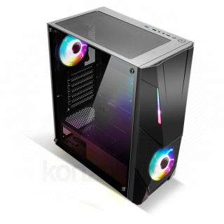 Spirit of Gamer Számítógépház - Rogue V RGB (fekete, ablakos, 8x12cm ventilátor, alsó táp,  ATX, 1xUSB3.0, 2xUSB2.0) PC