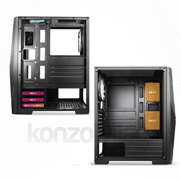 Spirit of Gamer Számítógépház - Rogue V RGB (fekete, ablakos, 8x12cm ventilátor, alsó táp,  ATX, 1xUSB3.0, 2xUSB2.0) PC