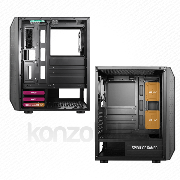 Spirit of Gamer Számítógépház - Rogue VI RGB (fekete, ablakos, 8x12cm ventilátor, alsó táp,  ATX, 1xUSB3.0, 2xUSB2.0) PC