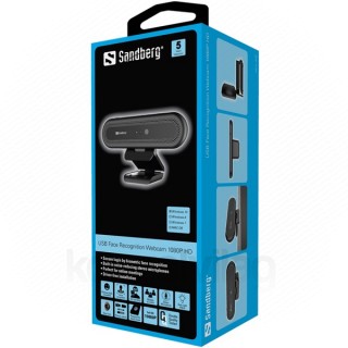 Sandberg Webkamera - Face Recognition Webcam (1920x1080 képpont, 2 Megapixel, 30 FPS, 90° látószög; USB 2.0, mikrofon) PC
