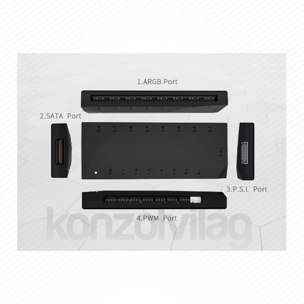 ID-Cooling RGB elosztó - HA-02  (8 db PWM, 8 db LED, SATA) PC