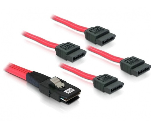 Delock SAS mini SFF-8087 -> 4 SATA M/F adatkábel 0.5m piros PC