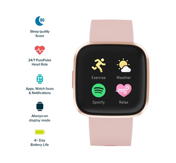 Fitbit Versa 2 okosóra, Petal/Copper Rose Aluminum Mobil