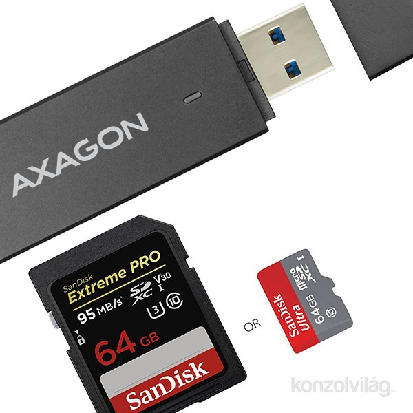 Axagon CRE-S2 USB 3.0 Type-A, slim SD/microSD kártyaolvasó PC