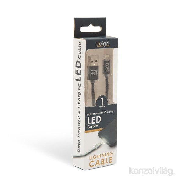Delight fekete iPhone Lightning adatkábel LED fénnyel 1m Mobil