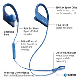 Panasonic RP-BTS35E-A kék vízálló Bluetooth sport fülhallgató headset Mobil