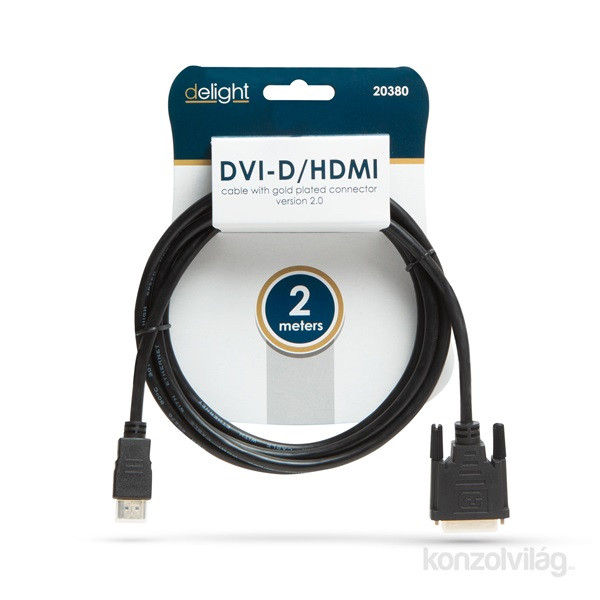 Delight DVI-D (Dual Link) - HDMI kábel 2m Black aranyozott PC