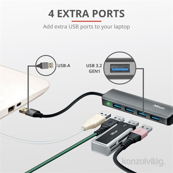 Trust Halyx Aluminium 4-Port USB3.2 Hub PC