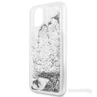 MOBIL-CASE GUESS iPhone 11 Pro Max csillámos folyadékos szíves ezüst kemény tok Mobil