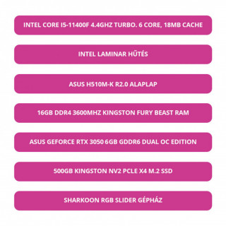 KV E-Sport Gamer PC (Intel I5-11400F, RTX 3050 6GB, 16GB DDR4, 500GB SSD) PC