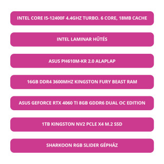KV RTX Gamer PC (Intel I5-12400F, RTX 4060 8GB, 16GB DDR4, 1TB SSD) PC