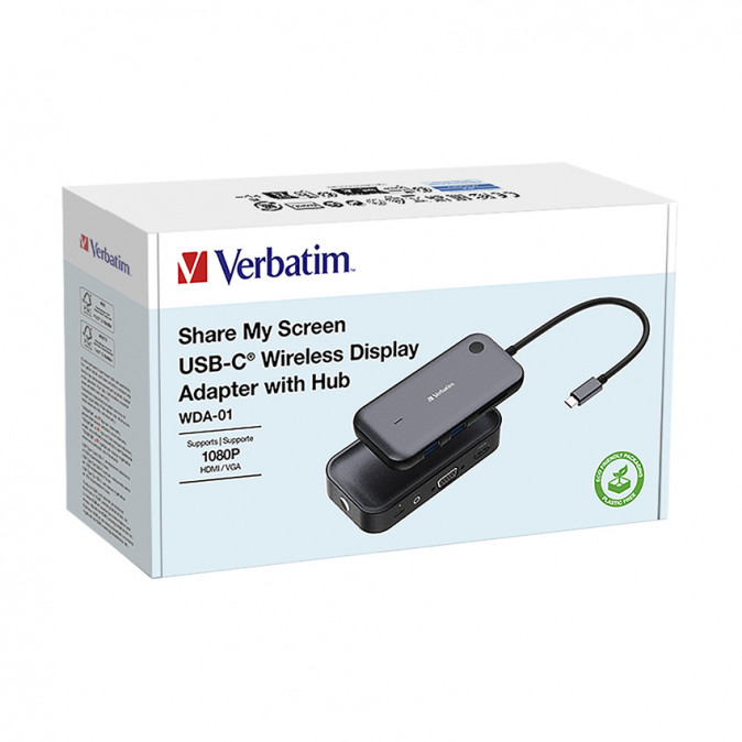 Verbatim Share my Screen WDA-01 Vezeték nélküli kijelző adapter 1080p - Fekete / Szürke (32146) PC