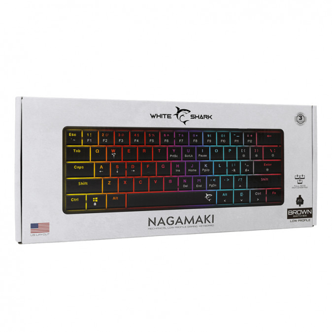 WHITE SHARK NAGAMAKI-B/BR-US WS GK-006131-B/BR-US mechanikus billentyűzet fekete, barna sw.61, angol PC
